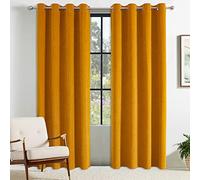 CUCRAF Eyelet Velvet Thermal Blackout Curtains for Bedroom - 46" x 72" (W x L) Gold 2 Panels Ring Top Soundproof Insulated Curtain Ideal for Kidsroom and Living Room