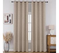 CUCRAF Full Blackout Window Curtains 84 inches Long,Faux Linen Look Thermal Insulated Grommet Drapes Panels for Bedroom Living Room,Set of 2(52 x 84 inches, Light Khaki)