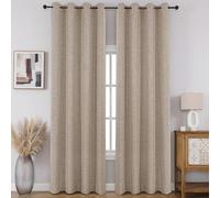 CUCRAF Full Blackout Window Curtains 90 inches Long, Faux Linen Look Thermal Insulated Grommet Drapes Panels for Bedroom Living Room, Set of 2 (52 x 90 inches, Light Khaki)