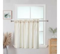 CUCRAF Kitchen Cafe Curtain True Linen 1 Panels Natural Short Lightweight Rod Pocket Small Window Drape for Bedroom Living Room
