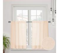 CUCRAF Kitchen Curtains for Indoor Glass Window 90 x 60 cm (WxH) 2 Pieces Short Linen Curtain Beige