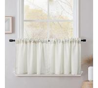 CUCRAF Kitchen Curtains True Linen, W 26 x L 24 Inch 2 Panels Cafe Curtains for Small Windows, Short Curtain for Bathroom Cupboard, Light Beige