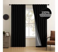 CUCRAF Linen 100% Blackout Curtains 108 Inch Length 2 Panels Set, Back Tab and Rod Pocket Curtain for Living Room Bedroom, Room Darkening Window Drapes Thermal Insulated, (52x108 inch, Black)