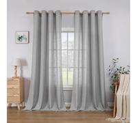 CUCRAF Linen Curtains Eyelet Sheer Net Voile 2 Panels 55" Width x 84" Drop Light Grey