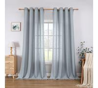 CUCRAF Linen Curtains Eyelet Sheer Net Voile 2 Panels 55" Width x 84" Drop Stone Blue