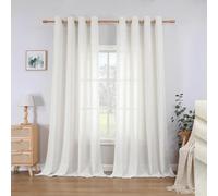 CUCRAF Linen Curtains Eyelet Sheer Net Voile 2 Panels 55" Width x 90" Drop Light Beige