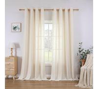 CUCRAF Linen Curtains Eyelet Sheer Net Voile 2 Panels 55" Width x 90" Drop Natural
