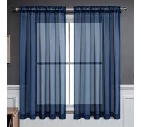 CUCRAF Navy Blue Sheer Curtains 63 Inches Long 2 Panels Set, Semi Sheer Rod Pocket Window Treatment Voile Drapes for Living Room Bedroom(37''W x 63''L, Navy Blue)