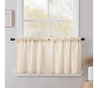 CUCRAF Net Curtain, Kitchen Curtains, Bistro Curtain, Set of 2, Natural Linen, H 60 x W 90 cm, Beige, Semi Transparent Stores Curtains, Window Linen Curtain