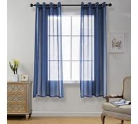 CUCRAF Net Curtains for Windows - Eyelet Curtain for Living Room & Bedroom, Voile Sheer Blue 60 drop pair, Wrinkle Resistant Solid Colour Easy to Clean and Machine Washable