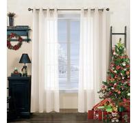 CUCRAF Net Curtains for Windows - Eyelet Curtains for Living Room & Bedroom, Voile Sheer Linen Curtains 90 drop pair, Wrinkle Resistant Solid Colour Curtains Easy to Clean and Machine Washable