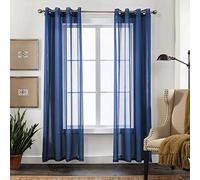 CUCRAF Net Curtains for Windows - Eyelet Voile Sheer Blue Curtains 90 Drop Pair for Living Room & Bedroom, Wrinkle Resistant Solid Colour, Easy to Clean and Machine Washable