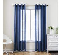 CUCRAF Net Curtains for Windows - Eyelet Voile Sheer Blue Curtains for Living Room & Bedroom, 84 Drop Pair, Wrinkle Resistant Solid Colour, Easy to Clean and Machine Washable