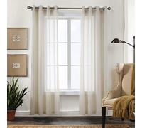 CUCRAF Solid Sheer Linen Look Voile Curtain Sets, Polyester Eyelet Curtains, Modern Window Treatments, Linen Colour, H225 x W140 cm, Set of 2