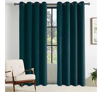 CUCRAF Thermal Insulated Velvet Curtains Eyelet Teal 2 Panels Ring Top - Soundproof Blackout Curtain for Kids Room and Living Room W46 x L90
