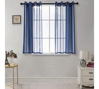 CUCRAF Transparent curtains with eyelets for living room and bedroom, H 145 x W 140 cm, set of 2, translucent curtains, blue, plain, easy-care and wrinkle-free in linen look