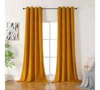 CUCRAF Velvet Curtain with Eyelets, Set of 2, Opaque and Opaque Curtains, H 225 x W 140 cm, Luxury Heat-Insulating Curtains for Living Room and Bedroom (Yellow)