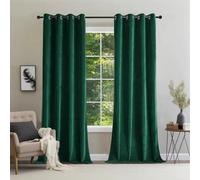 CUCRAF Velvet Curtain with Eyelets, Set of 2, Opaque and Opaque Curtains, H 225 x W 140 cm, Luxury Heat-Insulating Curtains for Living Room and Bedroom (Green)