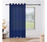 CUCRAF Voile Curtains for Living Room, Transparent Net Sheer Linen Look Curtains 1 Panel, Blue