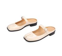 Cuctos Split Coverd Toe Nainja Women Lofers Adjustable Buckle Mary Janes Mules Slingback Slip On Casual Shoes Flats, Beige, 7.5 UK