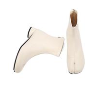 Cuctos Split Toe Ankle Boots for Women Tabi Japanese Ninja Shoes Low Chunky Heels Booties, Stretch Artificial Leather Boots Back Zipper