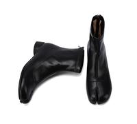 Cuctos Tabi Boots Split Toe Ankle Boots for Women Japanese Ninja Shoes Low Heel Block Heels Booties Artificial Leather Boots, Black, 4 UK