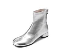 Cuctos Tabi Boots Split Toe Ankle Boots for Women Japanese Ninja Shoes Low Heel Block Heels Booties Artificial Leather Boots, Silvery, 6 UK