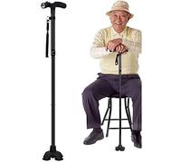CUCUBA Folding Walking Stick, Ergonomic Handle, Adjustable 85/92 cm, Anti-Shock, LED Light, Black