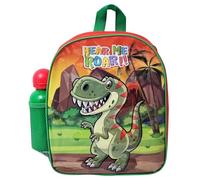 CUCUBA Hear Me Roar Dinosaur School Backpack Green Red with Water Bottle 400 ml