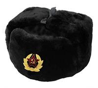 Cucuba® Original WAR HAT Black Cap Russian Ushanka Soviet for Winter Cold with Russian Army Badge - Gift IDEA (Size: 56 Size M (EU))