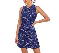 Cucuchy Style Womens Polo Tennis Golf Dresses with Shorts Sleeveless Zip Up Athletic Dress, Navy Marble, L