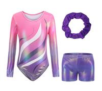Cucudy Gymnastics Leotards for Girls Long Sleeve/Sleeveless Gradient Color Diamond Leotard Dancing Ballet Gymnastics Athletic Leotard for Kids 5 6 7 8 9 10 11 12 Years
