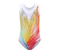 Cucudy Gymnastics Leotards For Girls White/Yellow/Blue/Green/Purple/Rosy/Rainbow Gradient Color Sparkle Sleeveless Leotard Dancing Ballet Gymnastics Athletic For Little Girl 5-12 Years