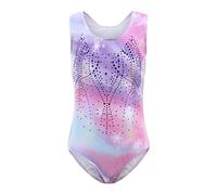 Cucudy Gymnastics Leotards For Girls White/Yellow/Blue/Green/Purple/Rosy/Rainbow Gradient Color Sparkle Sleeveless Leotard Dancing Ballet Gymnastics Athletic For Little Girl 5-12 Years