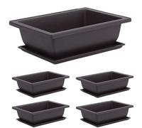 CUCUFA 10PCS Bonsai Training Pots, Square Plastic Plant Pot with Saucer 9.1x6.7x3.1 Inch Bonsai Tree Pots with Trays Garden Pots for Flower Succulent Durable Growing, Small