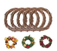 CUCUFA 5 Pcs Round Rattan Wreath, 7.87 inch, Brown Wood, DIY Christmas, Multiple Occasions