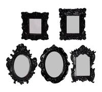 CUCUFA 5Pcs Decorative Picture Frames, Oval, Square & Rectangular Photo Frame, 5 Size Black Vintage Picture Frames, Gothic Resin for Home, Hotel, Party, Bar, Vintage