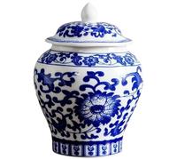 CUCUFA Blue and White Ginger Jars, 350ml Ceramic Ginger Jar with Leakproof Lid, Chinoiserie Vase for Home Decor, Flower Display and Tea Storage, Jar