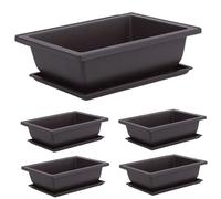 CUCUFA Bonsai Pot 10PCS Square Plastic Plant Pot with Saucer 6.3x4.7x2.3 Inch Bonsai Tree Pots with Trays Garden Pots for Flower Succulent Growing, And Trays