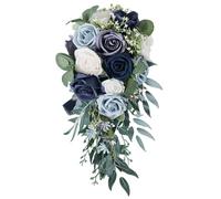 CUCUFA Bridal Bouquets for Bride - Drop Shape Wedding Flowers Bouquet, Blue Fake Roses for Ceremony, Church, Photography