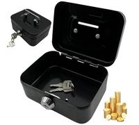 CUCUFA Cash Boxes with Keys, 4.5 Inch Iron Lockable Money Box with Coin Slot, Safe and Sturdy Petty Cash Tin Coin Bank with 2 Keys Gifts for Kids Adults Black Cash Box
