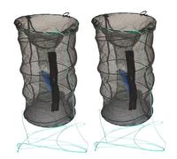 CUCUFA Crab Trap Drop Net Kit, 2Pcs Minnow Trap 12x24'', Collapsible Fine Mesh Prawn Fishing Bait Nets Traps, Folding Fish Trap Fishing Bait Trap, Portable Fishing Net, Fishing Bait Traps