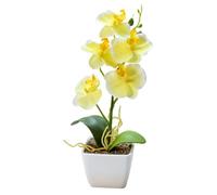 CUCUFA Fake Orchid in Pot Realistic 10.6 Inch Yellow Faux Orchid with 5 Flower Head Decorative Artificial Orchid Vivid Vibrant Fake Orchid Plant for Home Office Wedding, Fake Orchid Plant