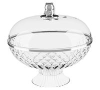 CUCUFA Fruit Bowl with Lid 10.2 Inch Plastic Silver-Edge Pedestal Bowl with Lucky Cat Handle Drain-Hole Fruit Basket for Storage Serving, Pedestal
