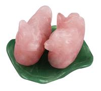 CUCUFA Mandarin Ducks Feng Shui Figurine, Rose Quartz Love Birds on Lotus Leaf, Decorative for Love and Romance