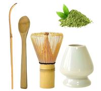 CUCUFA Matcha Whisk Set, 4PCS Matcha Kit, Japanese Set Includes Bamboo Whisk, Spoon, Ceramic Holder, Ceramic