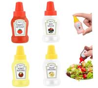 CUCUFA Mini Sauce Bottle 4PCS 25ml Squeeze Mini Ketchup Bottle with Labels Refillable Mini Condiment Bottles Leakproof Portable Condiment Containersf or Lunch Box Work School Picnic, Mini Bottles