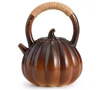 CUCUFA Pumpkin Teapot, 1100ml Large Capacity Ceramic Whistling Tea Kettle, Unique Pumpkin Design Tea Pot with Handle & Lid for Stove Top