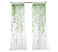 CUCUFA Sheer Curtains, 2 Panels 79x39 Inch Green Leaf Curtains, Window Valances Pastoral Decorative, Aesthetic Sheer Window Curtains for Decor