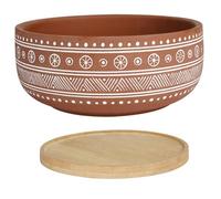 CUCUFA Succulent Pots, 8 Inch Ceramic Succulent Garden Pots, Round Ceramic Pot with Tray, Decorative Bonsai Pot with Drainage Hole